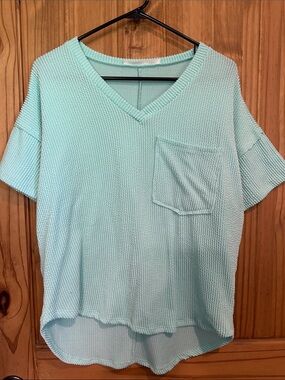 Altar'd State Mint V-Neck Waffle Pocket Tee